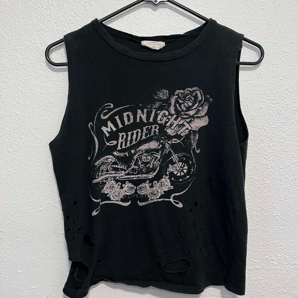 Midnight Rider Black Distressed Graphic Tank